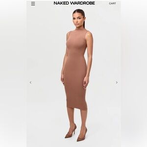 NWOT Naked Wardrobe Cream Halter Asymmetrical Dress